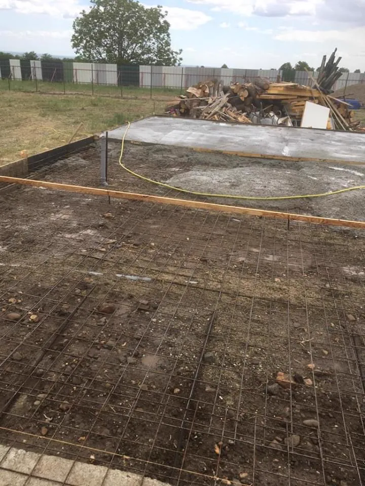 Steel reinforcement laid out for the slab.